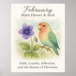 February Birthday Christian Floral Love Bird  ポスター