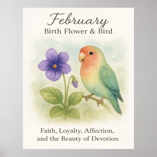 February Birthday Christian Floral Love Bird  ポスター (正面)
