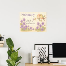 February Birthday Floral Inspirational Birth Month ポスター