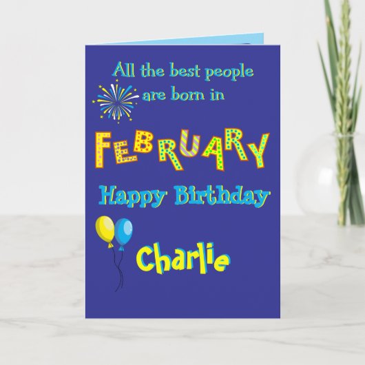 February Birthday Folded Greeting Card カード (正面)
