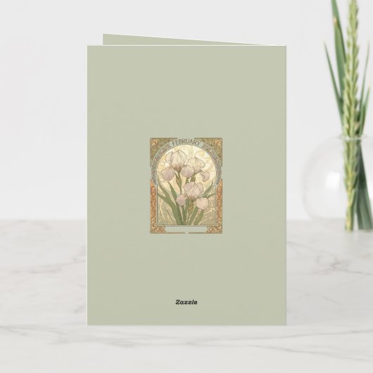 February Birthday Iris Flowers Art Nouveau Style カード (裏面)