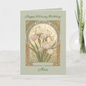 February Birthday Iris Flowers Art Nouveau Style カード (正面)