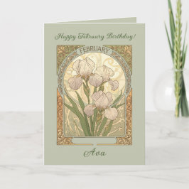 February Birthday Iris Flowers Art Nouveau Style カード