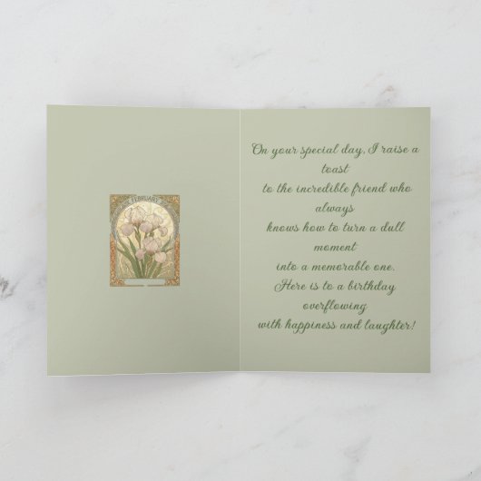 February Birthday Iris Flowers Art Nouveau Style カード (内部)