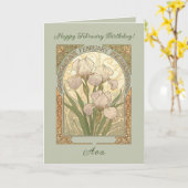 February Birthday Iris Flowers Art Nouveau Style カード (黄色い花)