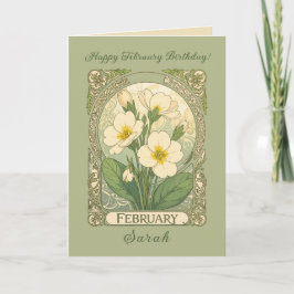February Birthday Primrose Flowers Art Nouveau Sty カード