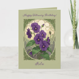 February Birthday Viola Flowers Art Nouveau Style カード
