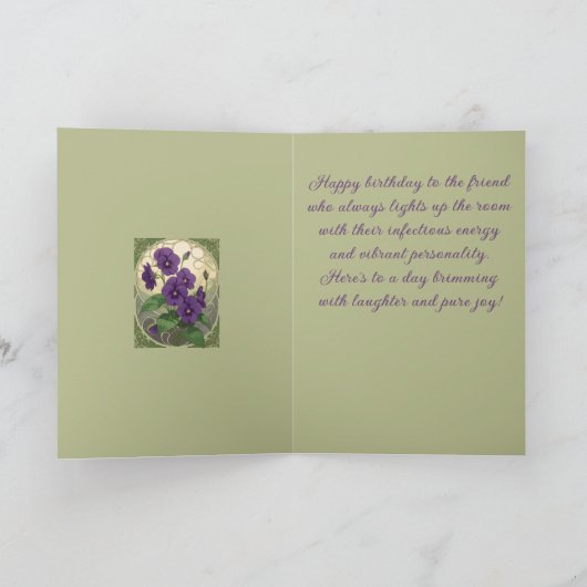 February Birthday Viola Flowers Art Nouveau Style カード (内部)