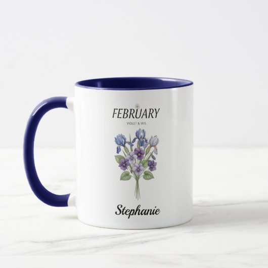 February Birthday Violet Iris Botanical マグカップ (左)