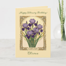 February Irises Birth Flower Art Nouveau Style カード