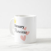 February Princess Mug – Gold Crown & Hearts Design コーヒーマグカップ (正面左)