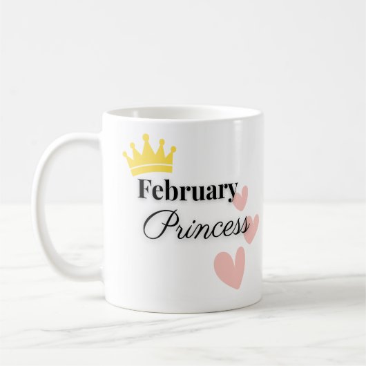 February Princess Mug – Gold Crown & Hearts Design コーヒーマグカップ (左)