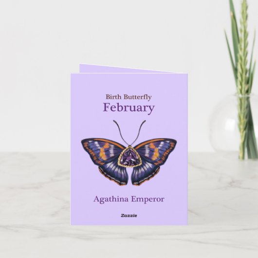 February Purple Agathina Emperor Butterfly Art カード (裏面)