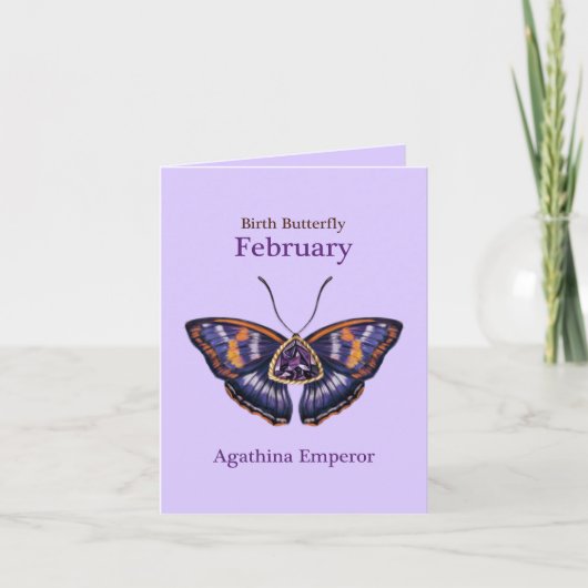 February Purple Agathina Emperor Butterfly Art カード (正面)