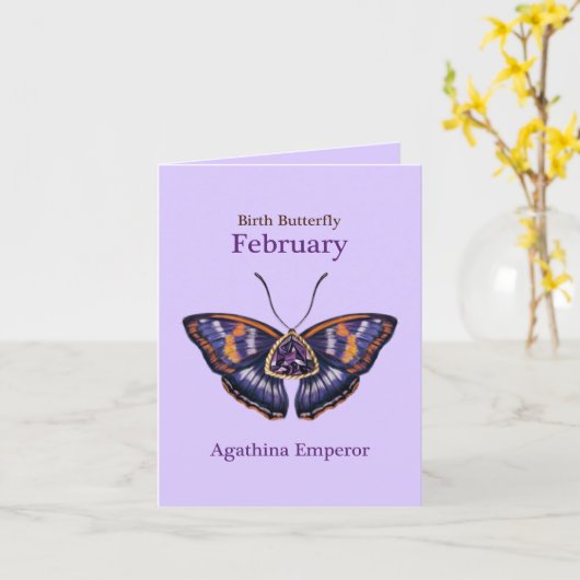 February Purple Agathina Emperor Butterfly Art カード (黄色い花)