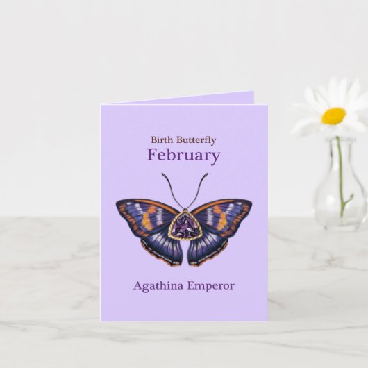 February Purple Agathina Emperor Butterfly Art カード (小さな植物)