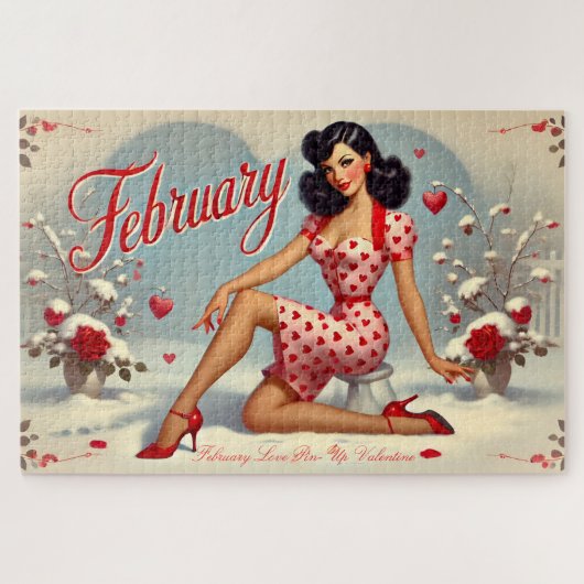 February Retro Brunette Pin-Up Girl ジグソーパズル (横)