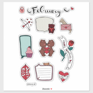 February Sticker Sheet – Sweet Bears & Love Vibes シール