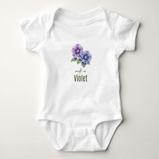 February Violet  Birth Flower Bodysuit Watercolor ベビーボディスーツ (正面)