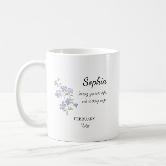 February Violet Personalized Birthday コーヒーマグカップ (左)