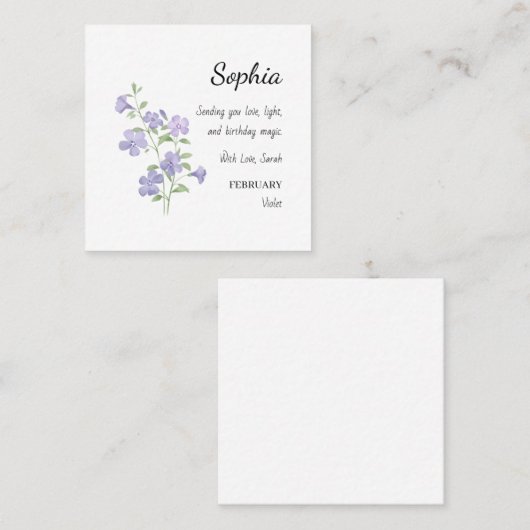 February Violet Personalized Birthday スクエア名刺 (正面/裏面)