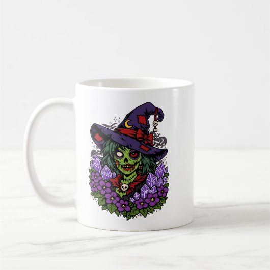 February Zombie Witch with Gems and Flowers コーヒーマグカップ (左)