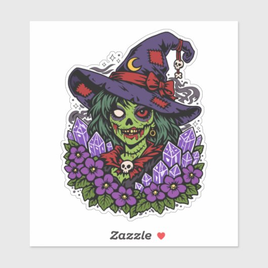 February Zombie Witch with Gems and Flowers シール (シート)