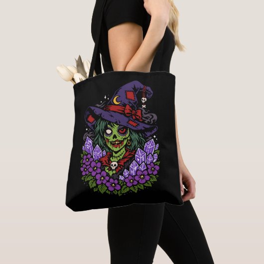 February Zombie Witch with Gems and Flowers トートバッグ (クローズアップ)