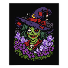 February Zombie Witch with Gems and Flowers フォトプリント