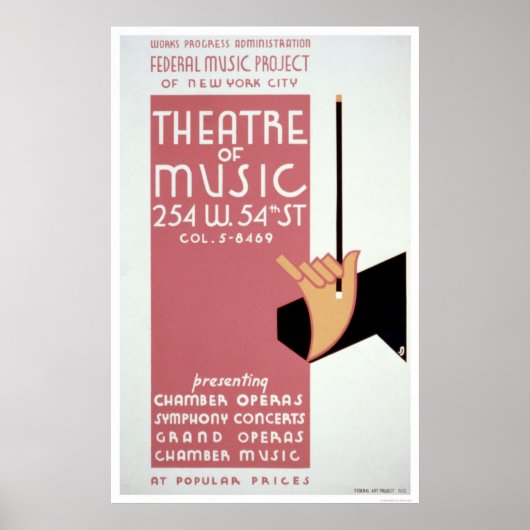 Federal Music New York 1940 WPA ポスター (正面)