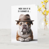 Fedoraで年上の誕生日ユーモアのブルドッグを取得 カード (黄色い花)