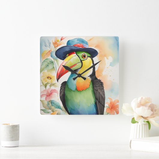 Fedora HatでKeel-bed Toutcan スクエア壁時計 (ホーム)