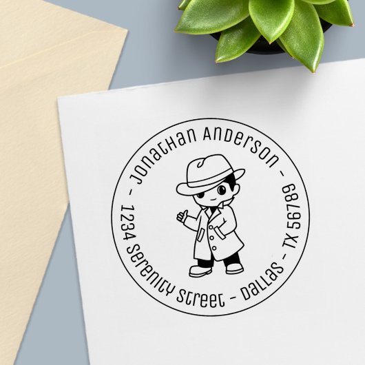 Fedora Hat Trench Coat Man Round Address Self-inki セルフインキングスタンプ