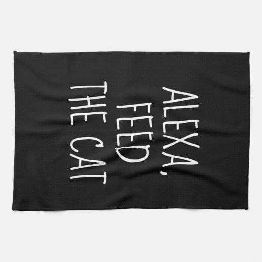 Feed the Cat Alexa Command Humor  キッチンタオル (横)