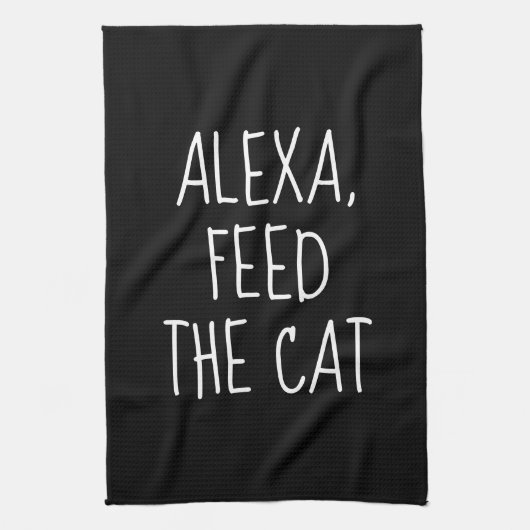 Feed the Cat Alexa Command Humor  キッチンタオル (縦)