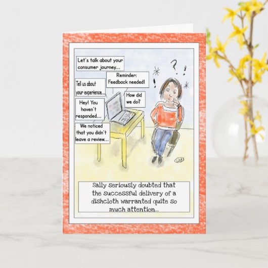 "Feedback Overload" Funny Cartoon Birthday Card  カード (黄色い花)
