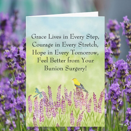 Feel Better Bunion Surgery Gold Finch, Lavender カード