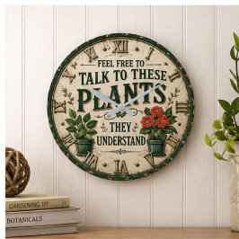 Feel Free to Talk to These Plants Funny ラージ壁時計