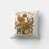 Feel the Beat Octopus Drummer Retro 70s Disco tee クッション (正面)