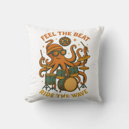 Feel the Beat Octopus Drummer Retro 70s Disco tee クッション