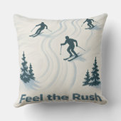 Feel the Rush Ski Throw Pillow Gift for Ski Lovers クッション (裏面)
