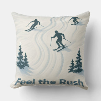 Feel the Rush Ski Throw Pillow Gift for Ski Lovers クッション