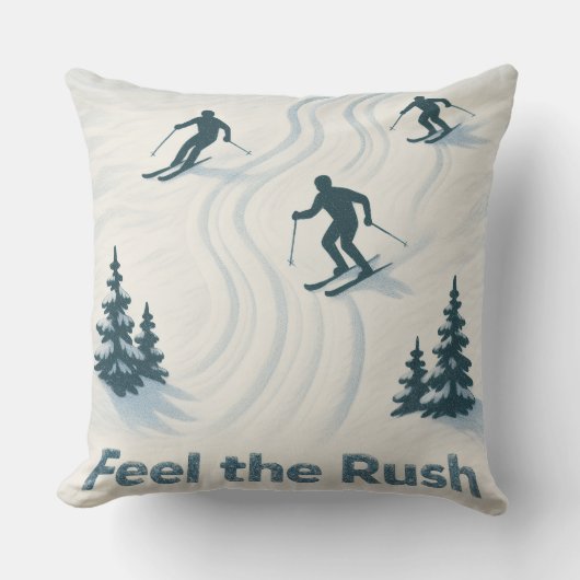 Feel the Rush Ski Throw Pillow Gift for Ski Lovers クッション (正面)