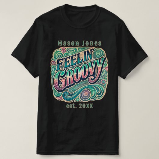 Feelin' Groovyレトロ70sヴィンテージ サイケデリック Tシャツ (デザイン正面)