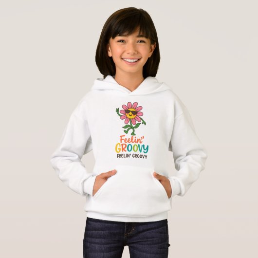 Feelin’ Groovy Retro Flower Kids’ Pullover Hoodie (正面フル)