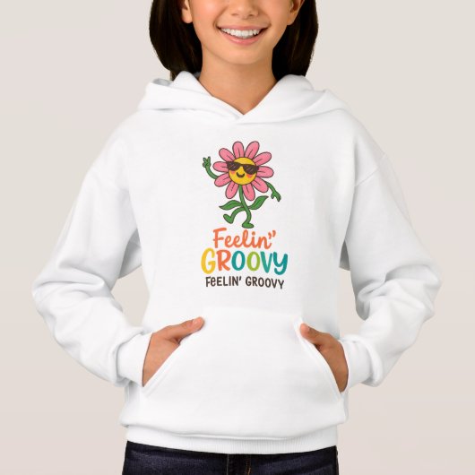 Feelin’ Groovy Retro Flower Kids’ Pullover Hoodie (正面)