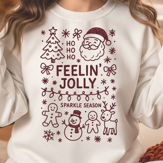 Feelin' Jolly Christmas Doodle Collage Sweatshirt スウェットシャツ