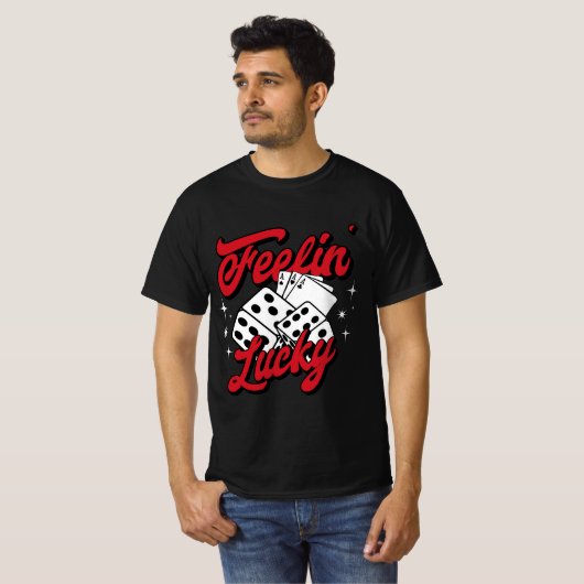 Feelin’ Lucky Dice & Cards Retro カジノ Tシャツ (正面フル)