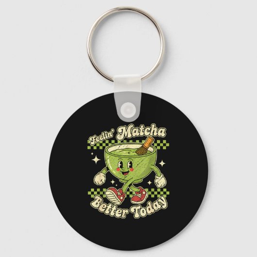 Feelin’ Matcha Better Today Kawaii Cute Boba Bubbl キーホルダー (正面)