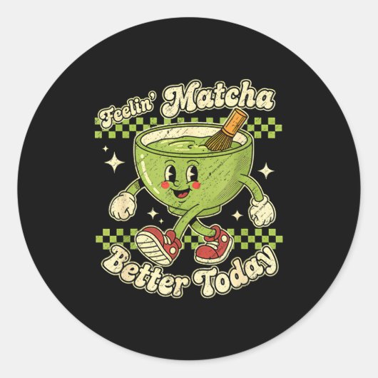 Feelin’ Matcha Better Today Kawaii Cute Boba Bubbl ラウンドシール (正面)